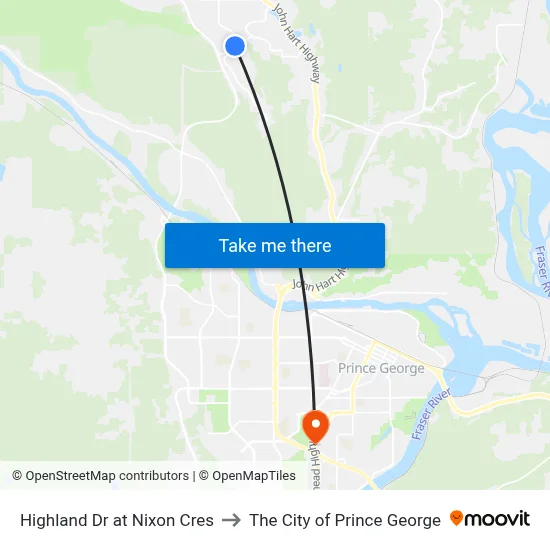 Highland Dr at Nixon Cres to The City of Prince George map