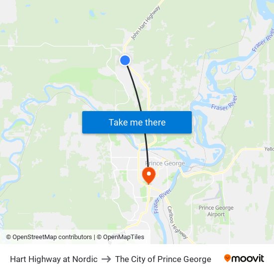 Hart Highway at Nordic to The City of Prince George map