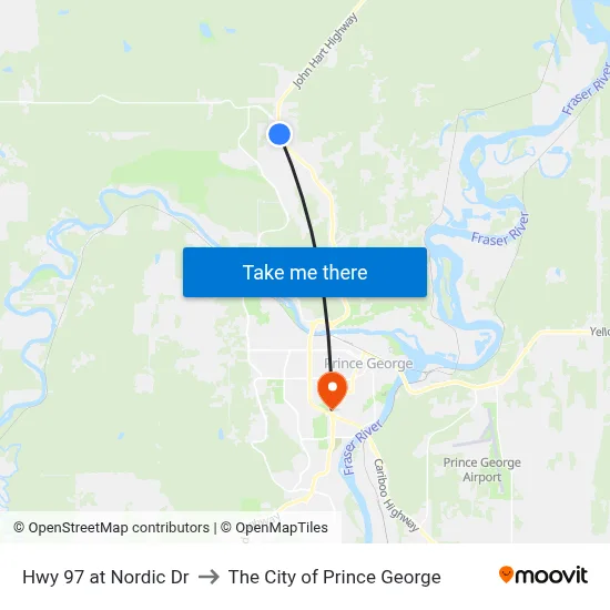 Hwy 97 at Nordic Dr to The City of Prince George map