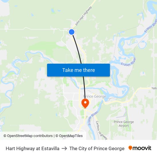 Hart Highway at Estavilla to The City of Prince George map