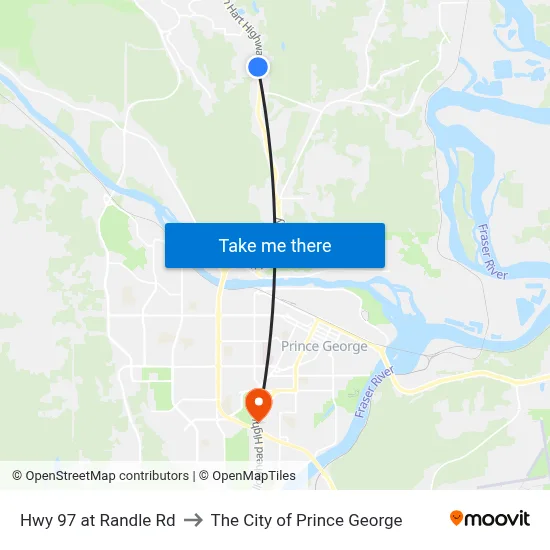 Hwy 97 at Randle Rd to The City of Prince George map