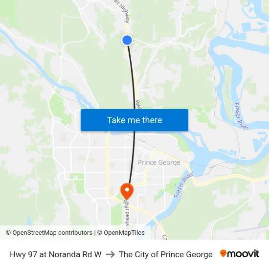 Hwy 97 at Noranda Rd W to The City of Prince George map