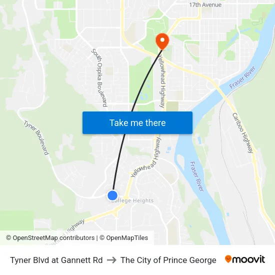 Tyner Blvd at Gannett Rd to The City of Prince George map