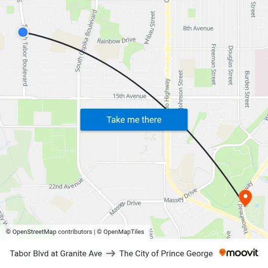 Tabor Blvd at Granite Ave to The City of Prince George map