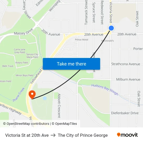 Victoria St at 20th Ave to The City of Prince George map