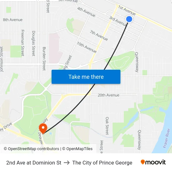 2nd Ave at Dominion St to The City of Prince George map