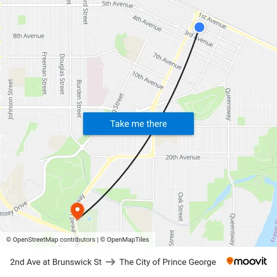 2nd Ave at Brunswick St to The City of Prince George map