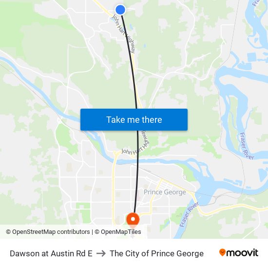 Dawson at Austin Rd E to The City of Prince George map