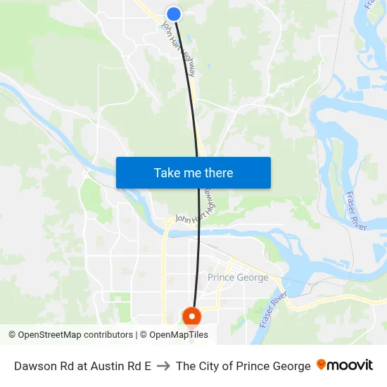 Dawson Rd at Austin Rd E to The City of Prince George map