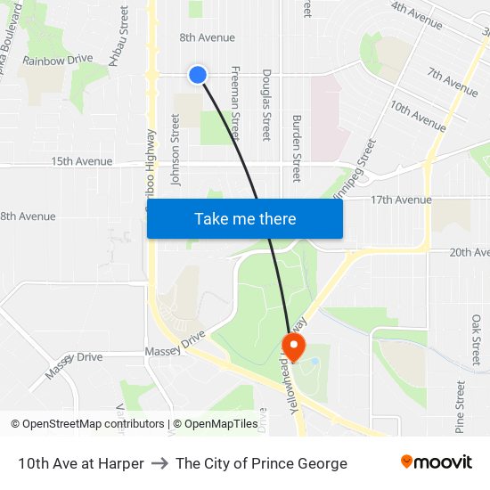 10th Ave at Harper to The City of Prince George map