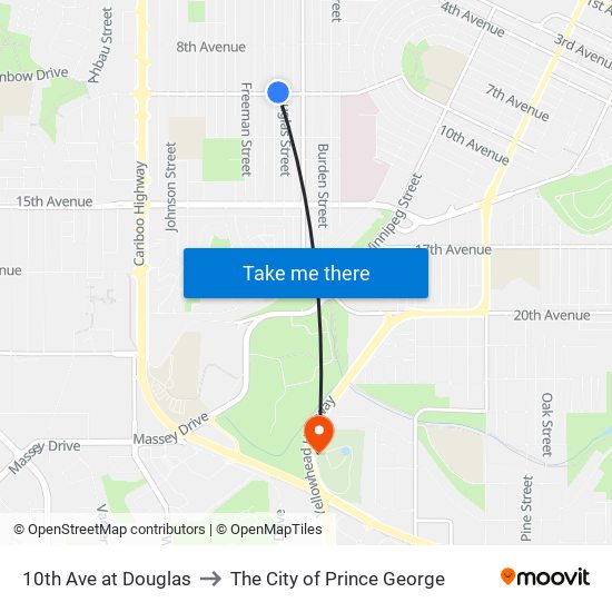 10th Ave at Douglas to The City of Prince George map