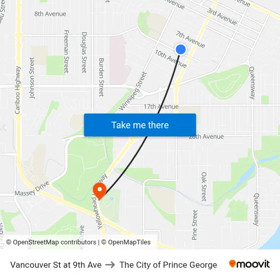 Vancouver St at 9th Ave to The City of Prince George map