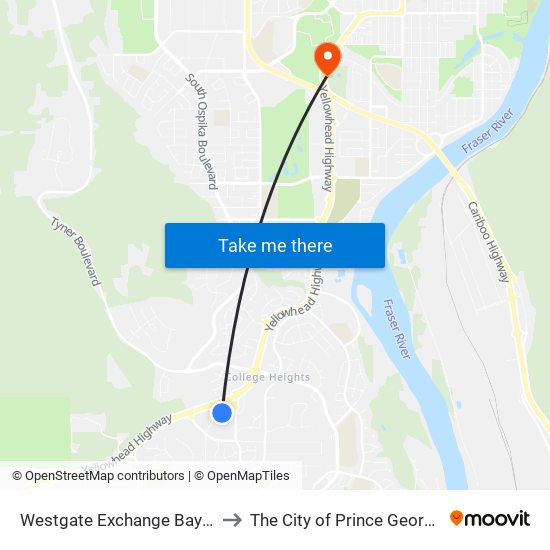 Westgate Exchange Bay B to The City of Prince George map