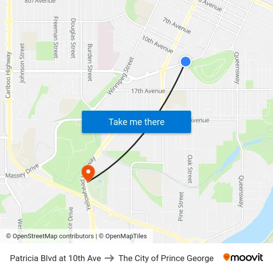 Patricia Blvd at 10th Ave to The City of Prince George map