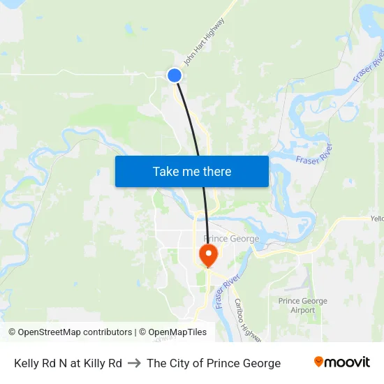 Kelly Rd N at Killy Rd to The City of Prince George map