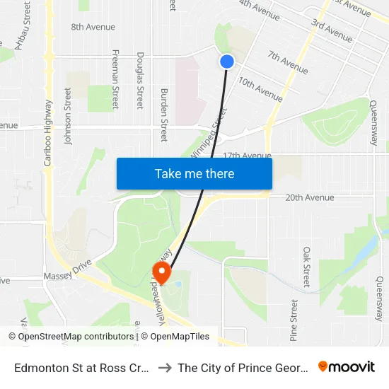Edmonton St at Ross Cres to The City of Prince George map