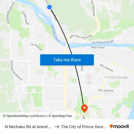 N Nechako Rd at Arend Dr to The City of Prince George map