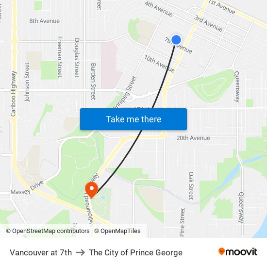 Vancouver at 7th to The City of Prince George map