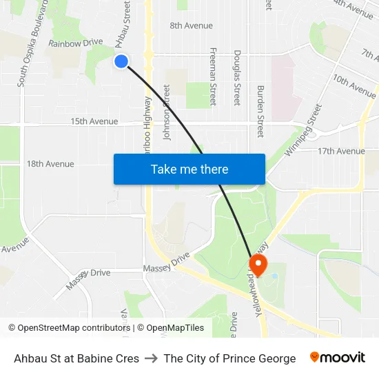 Ahbau St at Babine Cres to The City of Prince George map