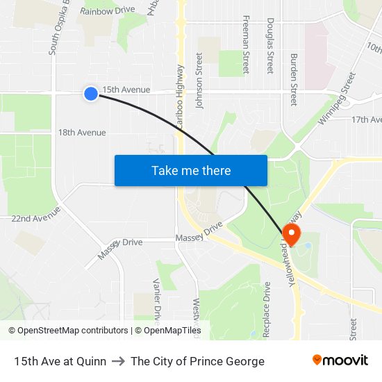 15th Ave at Quinn to The City of Prince George map