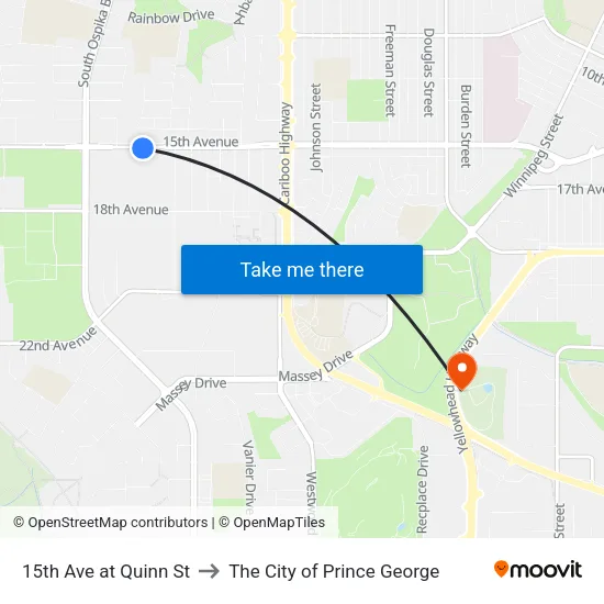 15th Ave at Quinn St to The City of Prince George map