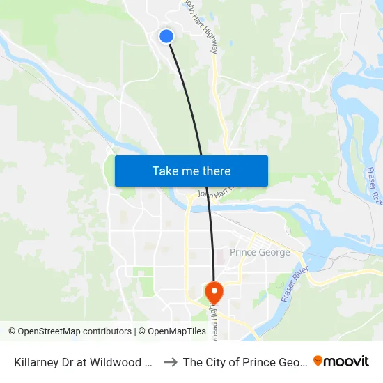 Killarney Dr at Wildwood Cres to The City of Prince George map