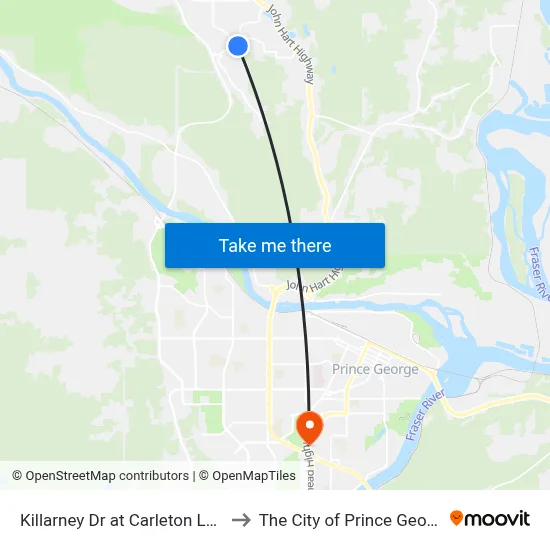 Killarney Dr at Carleton Lane to The City of Prince George map