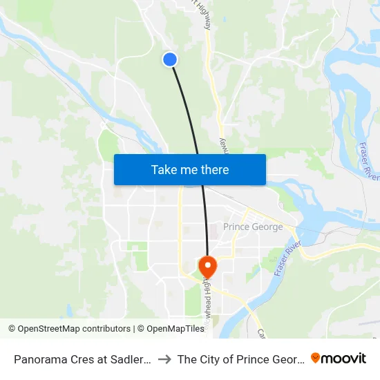 Panorama Cres at Sadler Dr to The City of Prince George map