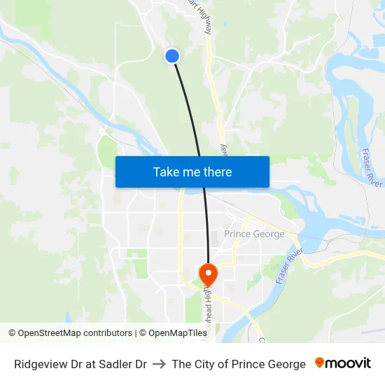Ridgeview Dr at Sadler Dr to The City of Prince George map