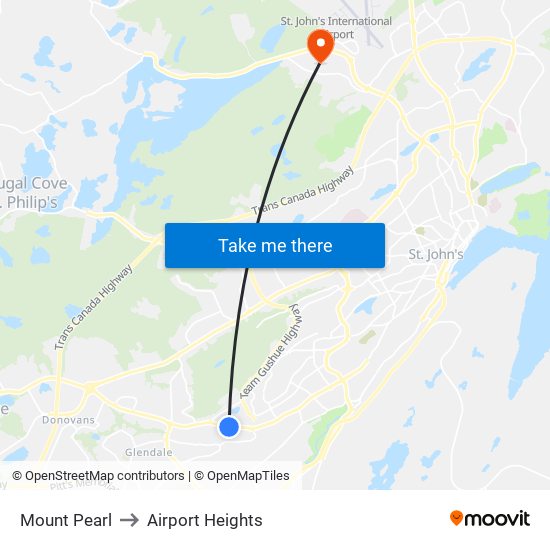 Mount Pearl to Airport Heights map