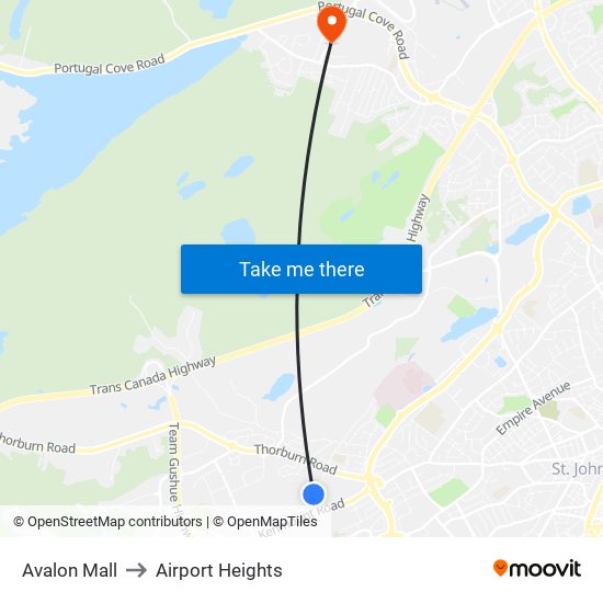 Avalon Mall to Airport Heights map