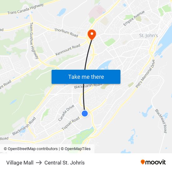 Village Mall to Central St. John's map