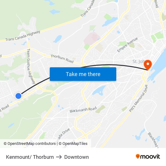 Kenmount/ Thorburn to Downtown map