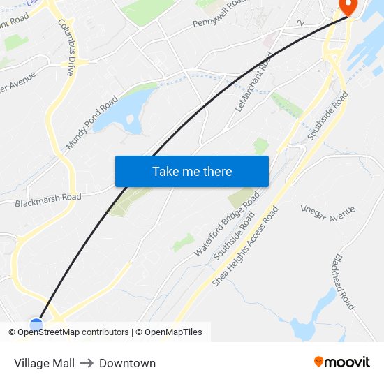 Village Mall to Downtown map