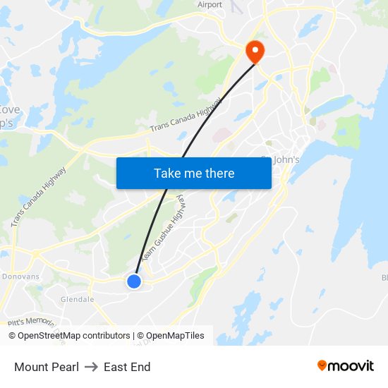 Mount Pearl to East End map