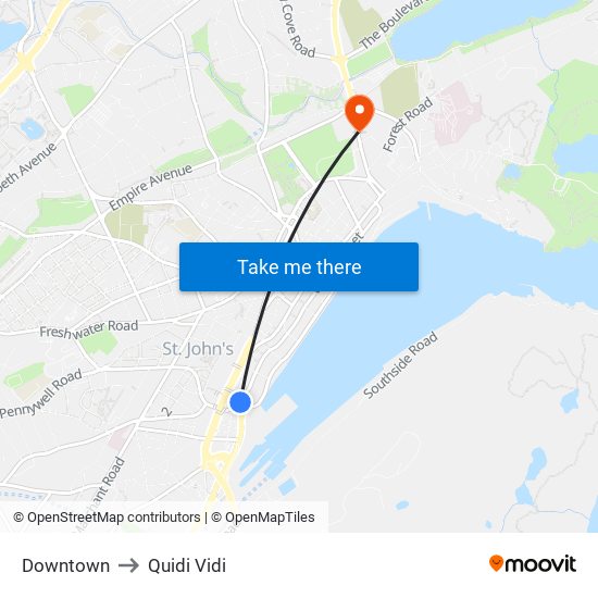 Downtown to Quidi Vidi map