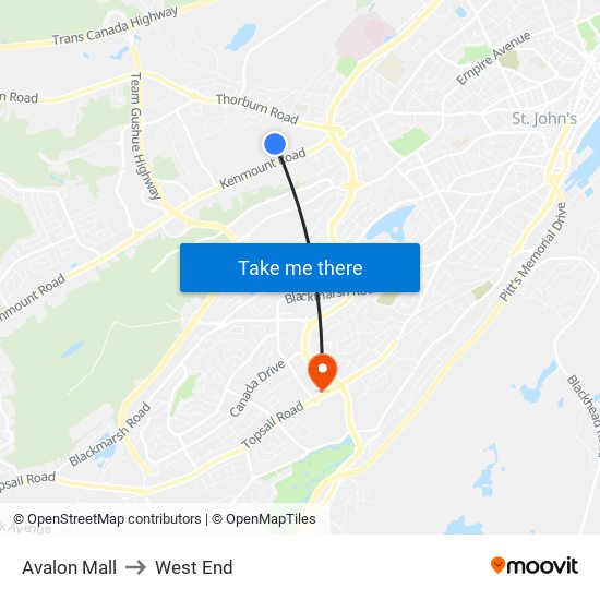 Avalon Mall to West End map