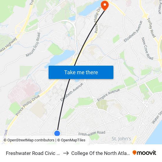 Freshwater Road Civic 232 to College Of the North Atlantic map