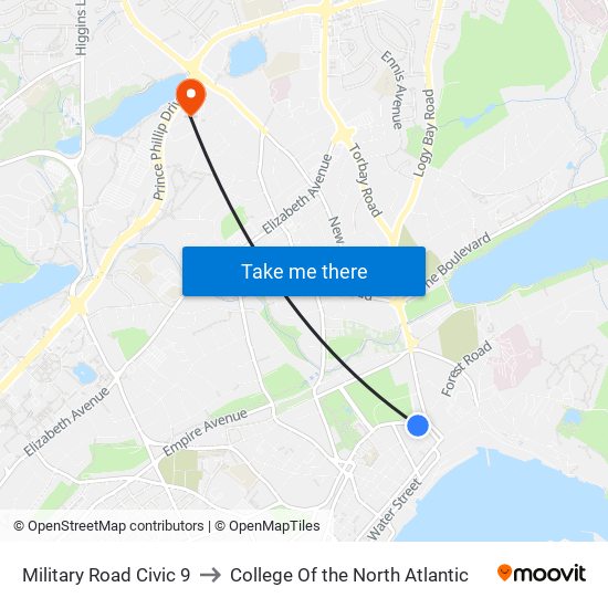 Military Road Civic 9 to College Of the North Atlantic map