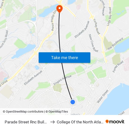 Parade Street Rnc Building to College Of the North Atlantic map