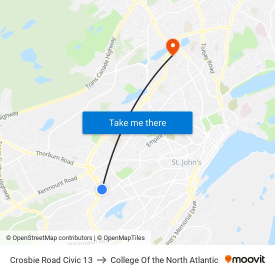 Crosbie Road Civic 13 to College Of the North Atlantic map