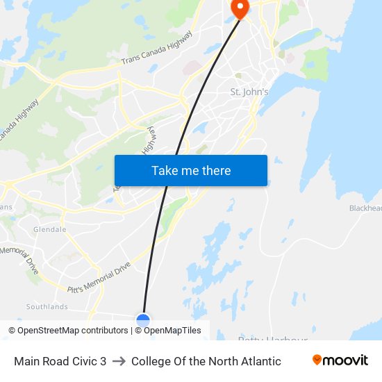 Main Road Civic 3 to College Of the North Atlantic map