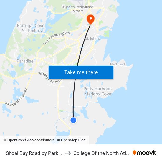 Shoal Bay Road by Park Lane to College Of the North Atlantic map