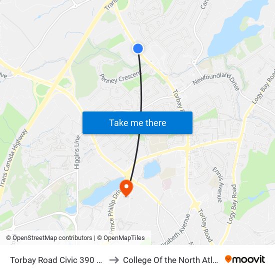 Torbay Road Civic 390 Esso to College Of the North Atlantic map