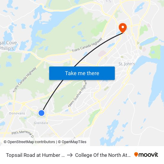 Topsail Road at Humber Drive to College Of the North Atlantic map