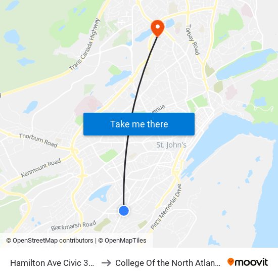 Hamilton Ave Civic 313 to College Of the North Atlantic map