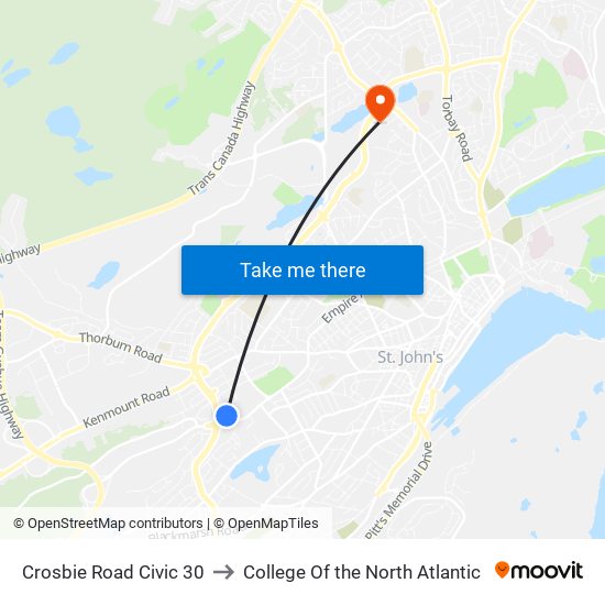 Crosbie Road Civic 30 to College Of the North Atlantic map