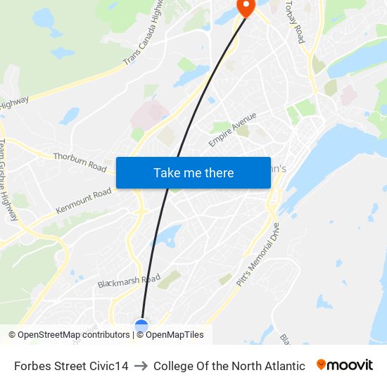 Forbes Street Civic14 to College Of the North Atlantic map