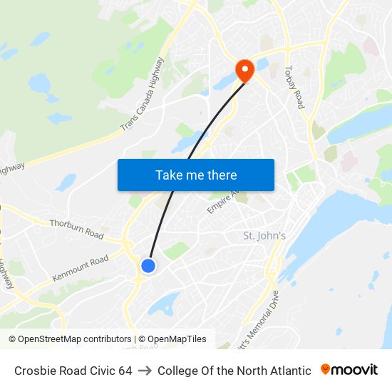 Crosbie Road Civic 64 to College Of the North Atlantic map