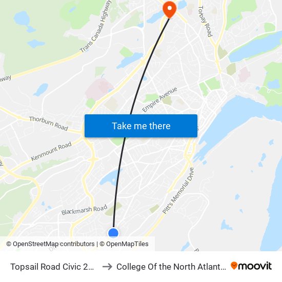 Topsail Road Civic 296 to College Of the North Atlantic map